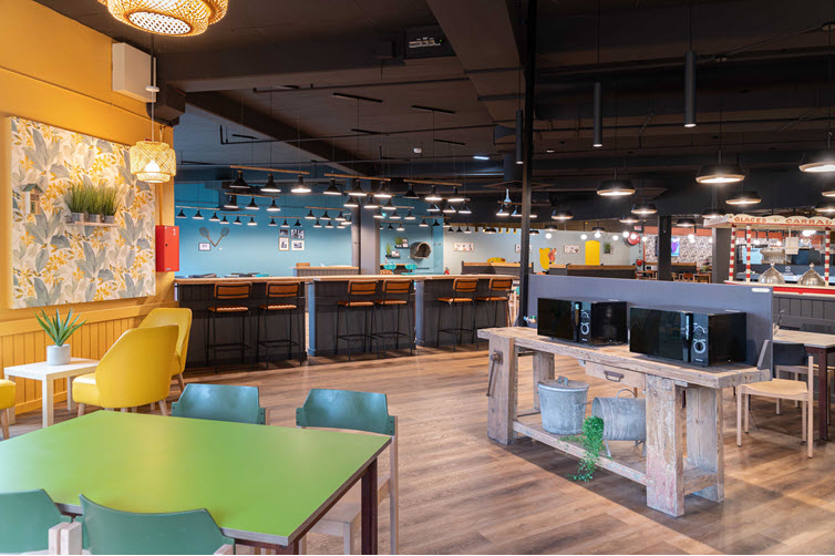 Arranged in corners so that everyone can find a place